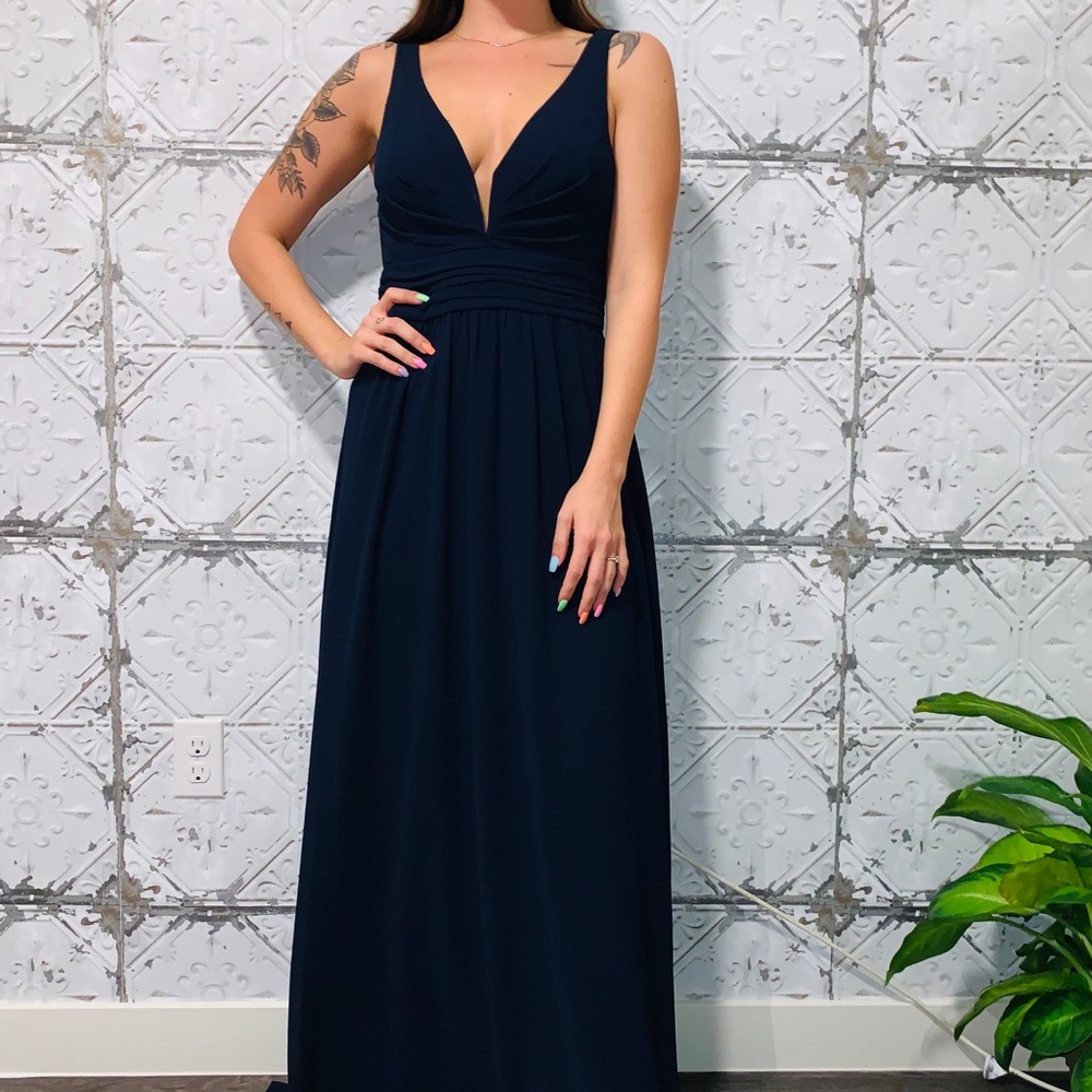 LULUS BLUE V-NECK CHIFFON DRESS